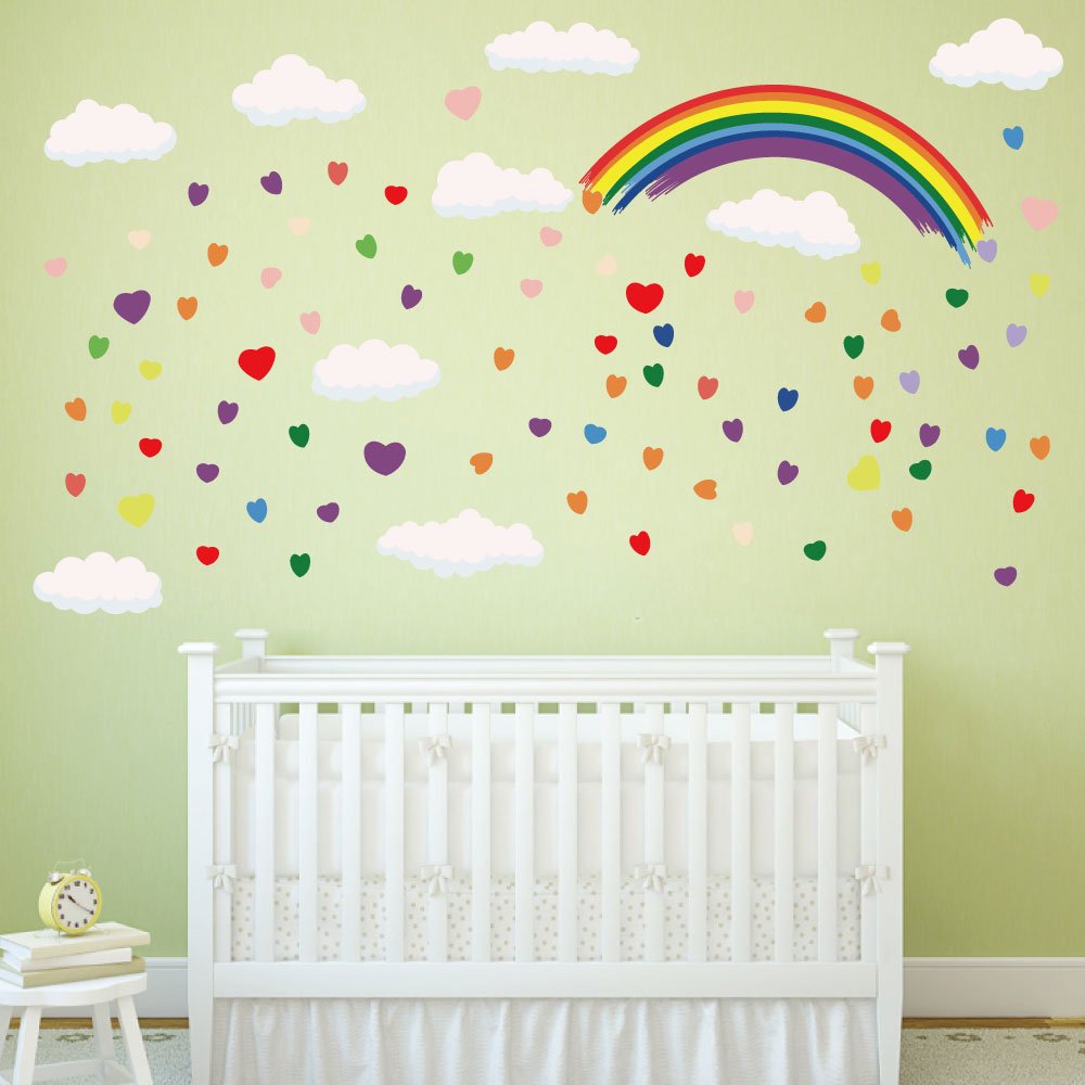 Creative colorful heart rainbow wall decal die cut water proof stickers for home decor for kids room living room