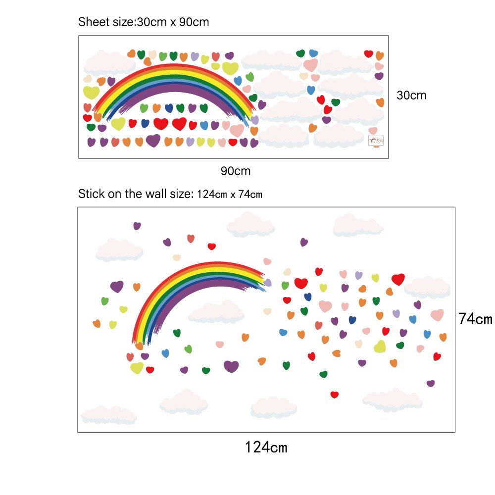 Creative colorful heart rainbow wall decal die cut water proof stickers for home decor for kids room living room