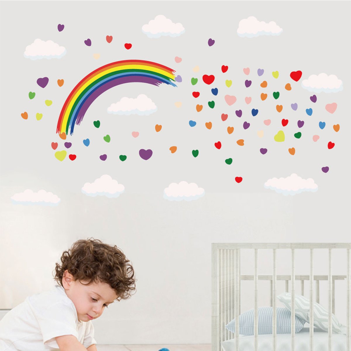 Creative colorful heart rainbow wall decal die cut water proof stickers for home decor for kids room living room