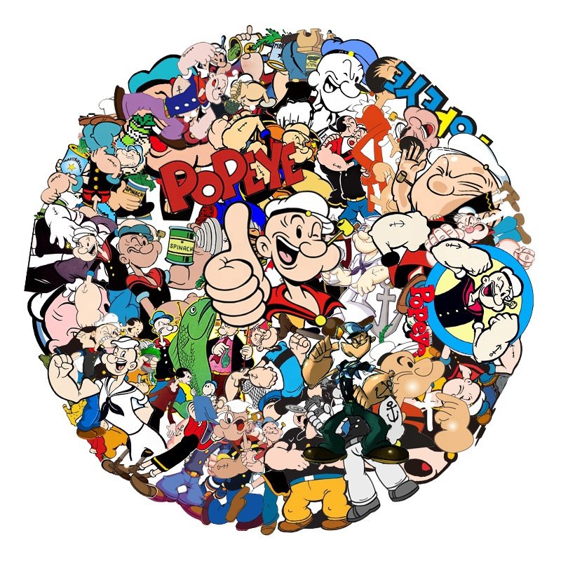 50Pcs Popeye The Sailor America Cartoon Label For Kids Children Decoration Skateboard Luggage Laptop Stickers