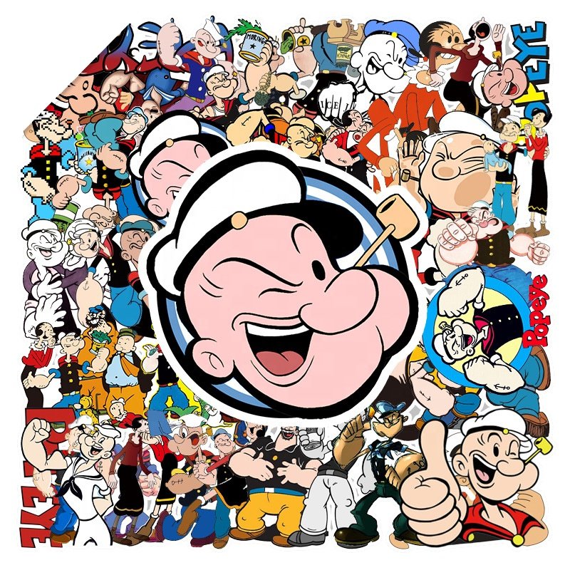 50Pcs Popeye The Sailor America Cartoon Label For Kids Children Decoration Skateboard Luggage Laptop Stickers