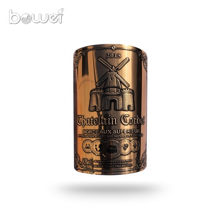 Wine Bottle Design Custom Wine Brand Logo Metal Packing Aluminium Foil/alloy Ancient Metal Wine Label New Waterproof Beverage