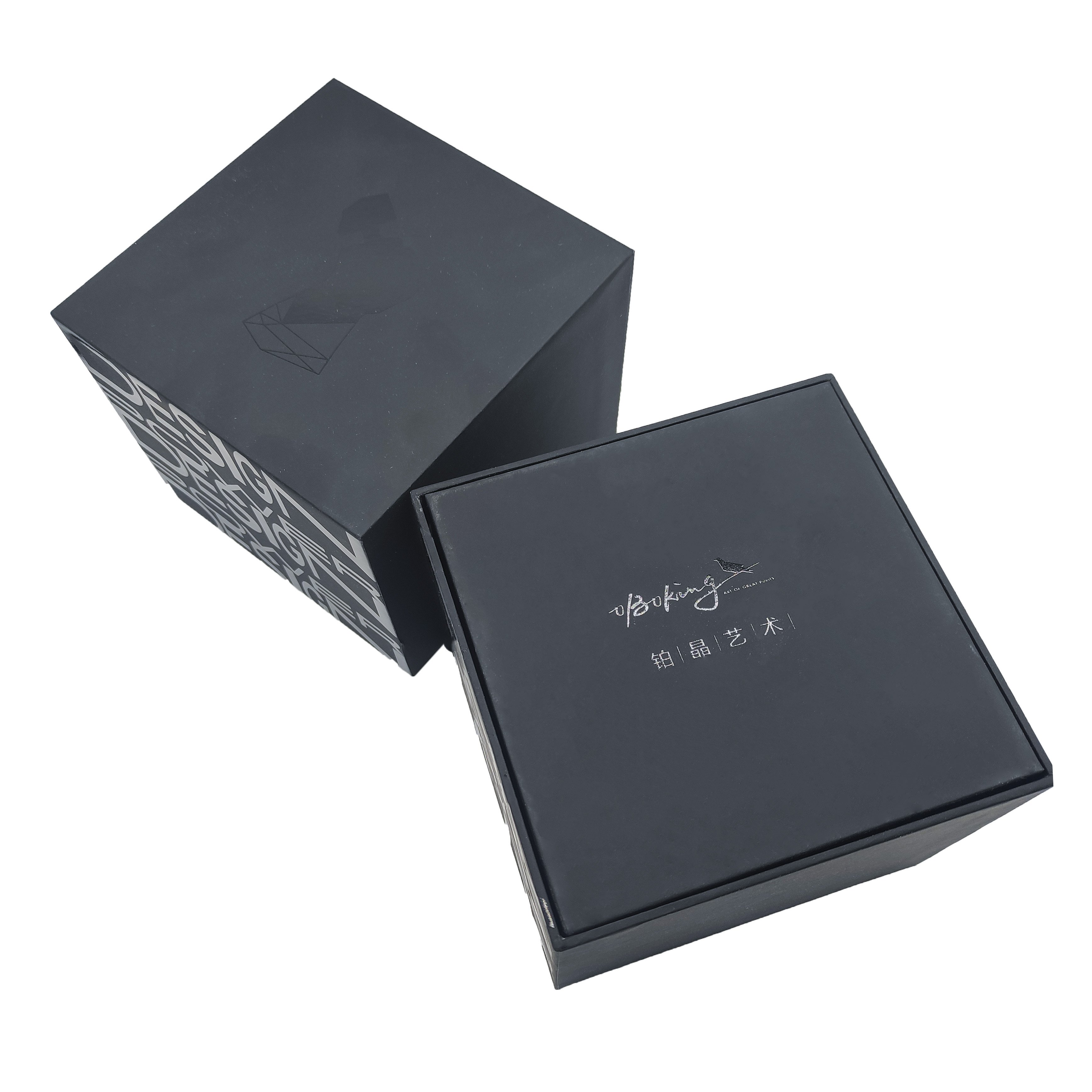 Factory Direct Customized Logo Black Tactile Crystal Art Packaging Box Coated Paper Foil Embossing Jewelry Stickers