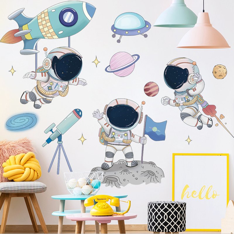 kids bedroom 3d cartoon astronaut nursery decor wall stickers