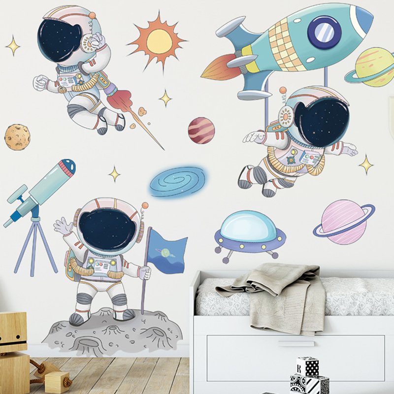 kids bedroom 3d cartoon astronaut nursery decor wall stickers