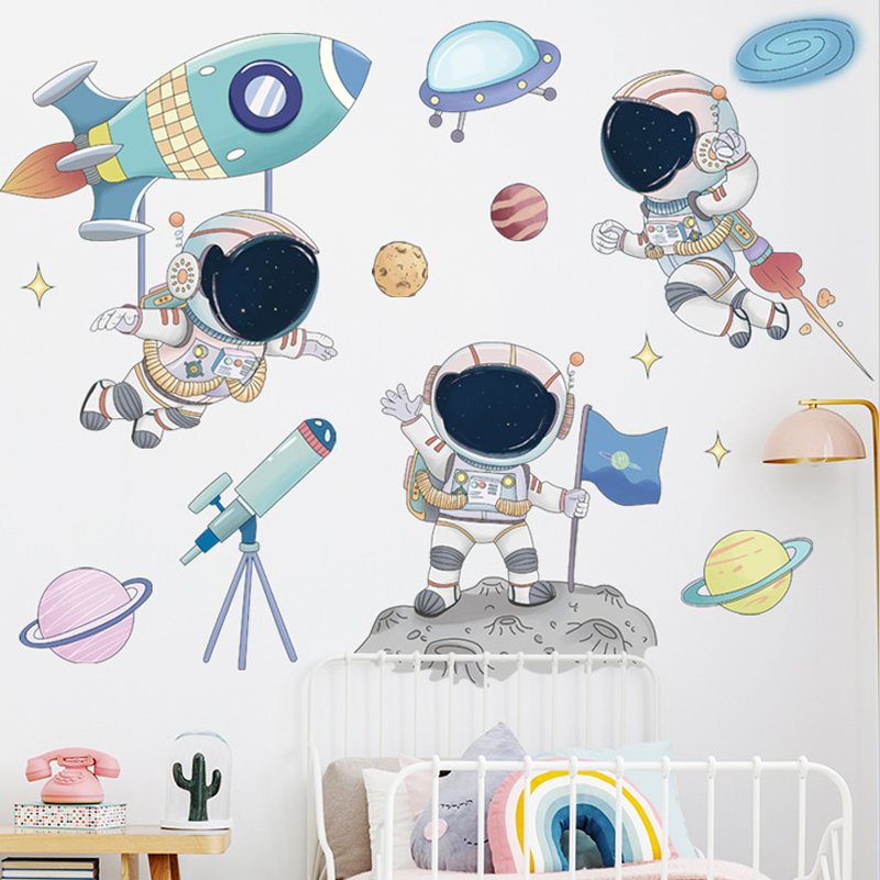 kids bedroom 3d cartoon astronaut nursery decor wall stickers