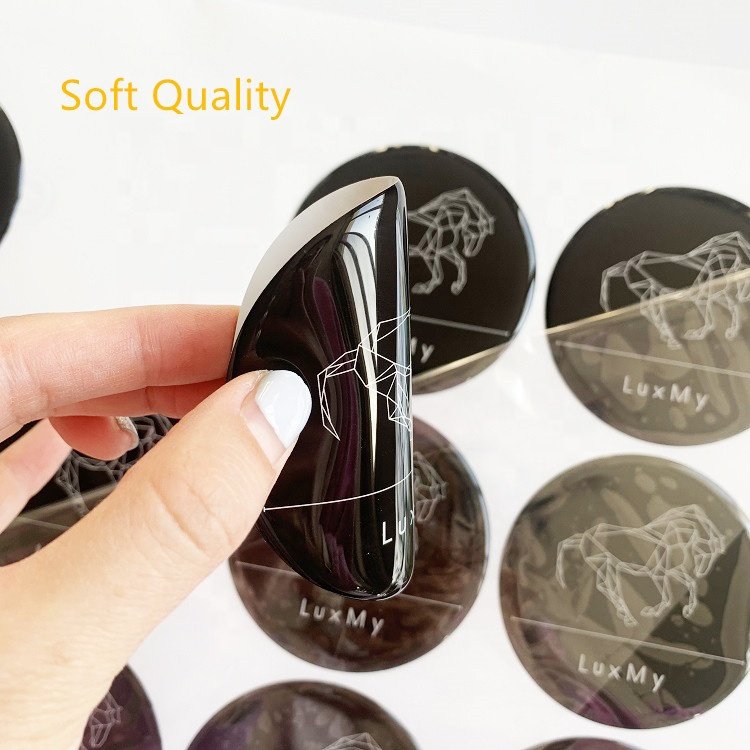 Custom Waterproof Strong Adhesive Clear Gel Logo 3D Soft Rectangle Epoxy Dome Sticker Packing Label