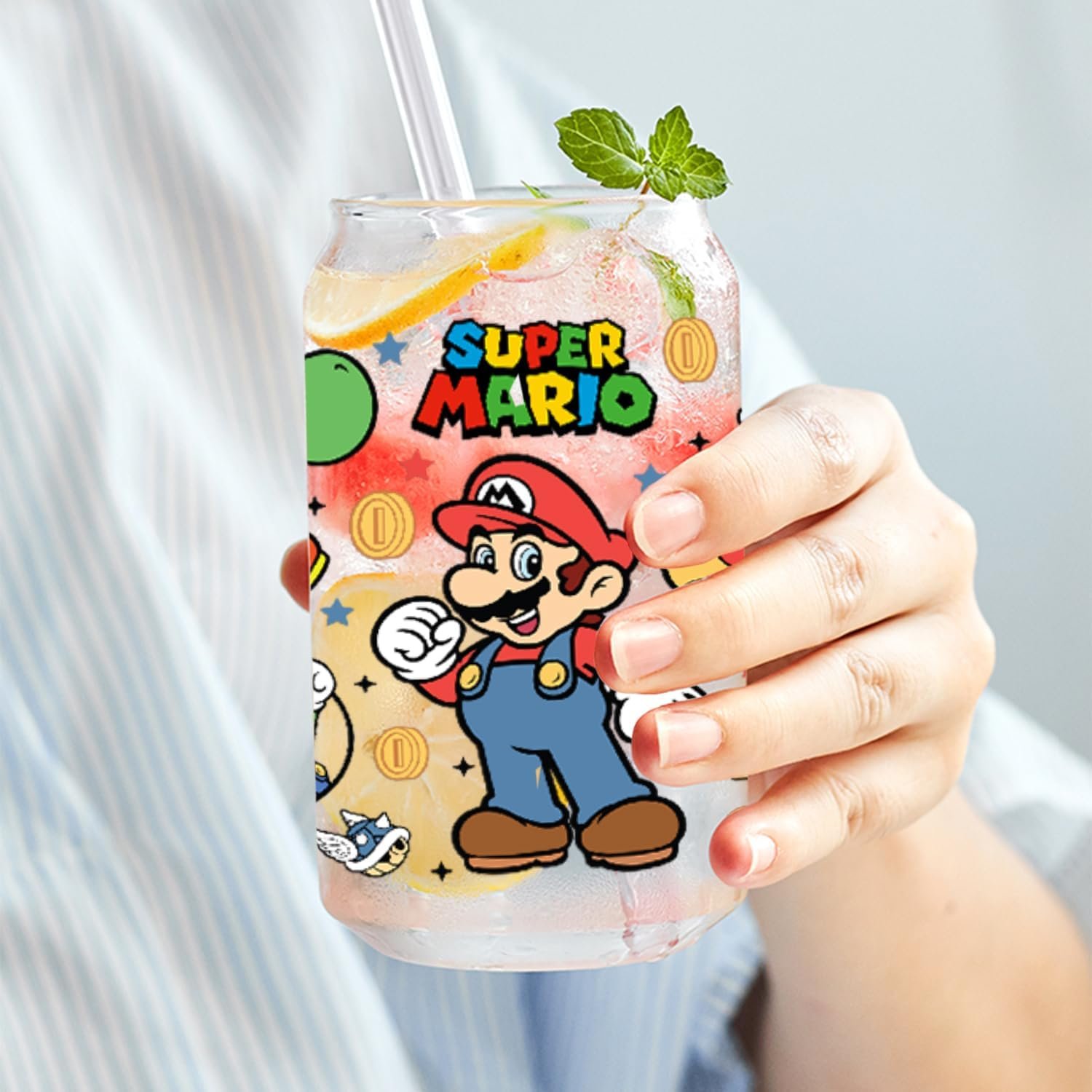 Super Mario UV DTF Cup Wrap Transfer Stickers for 16oz Libbey Glass Cups Rub on Transfers for Crafting Cup Decal Stickers