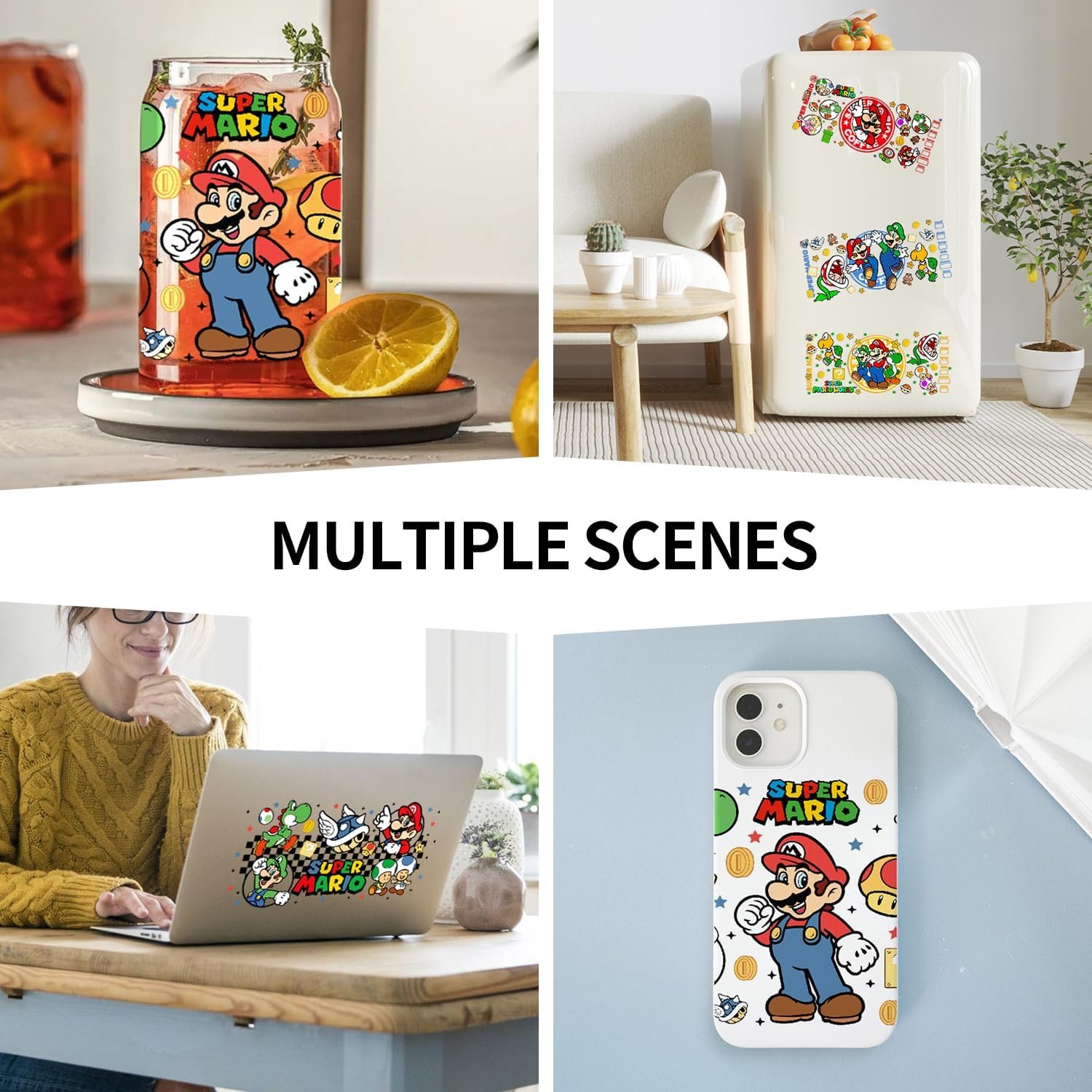 Super Mario UV DTF Cup Wrap Transfer Stickers for 16oz Libbey Glass Cups Rub on Transfers for Crafting Cup Decal Stickers