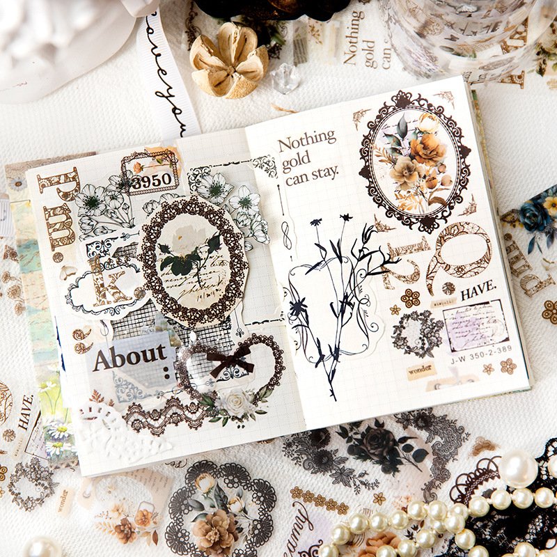 2M/Roll Pet Tape Lace Dark Night Song Series DIY Journal Decorative Source Material Loop Stickers 6 Options