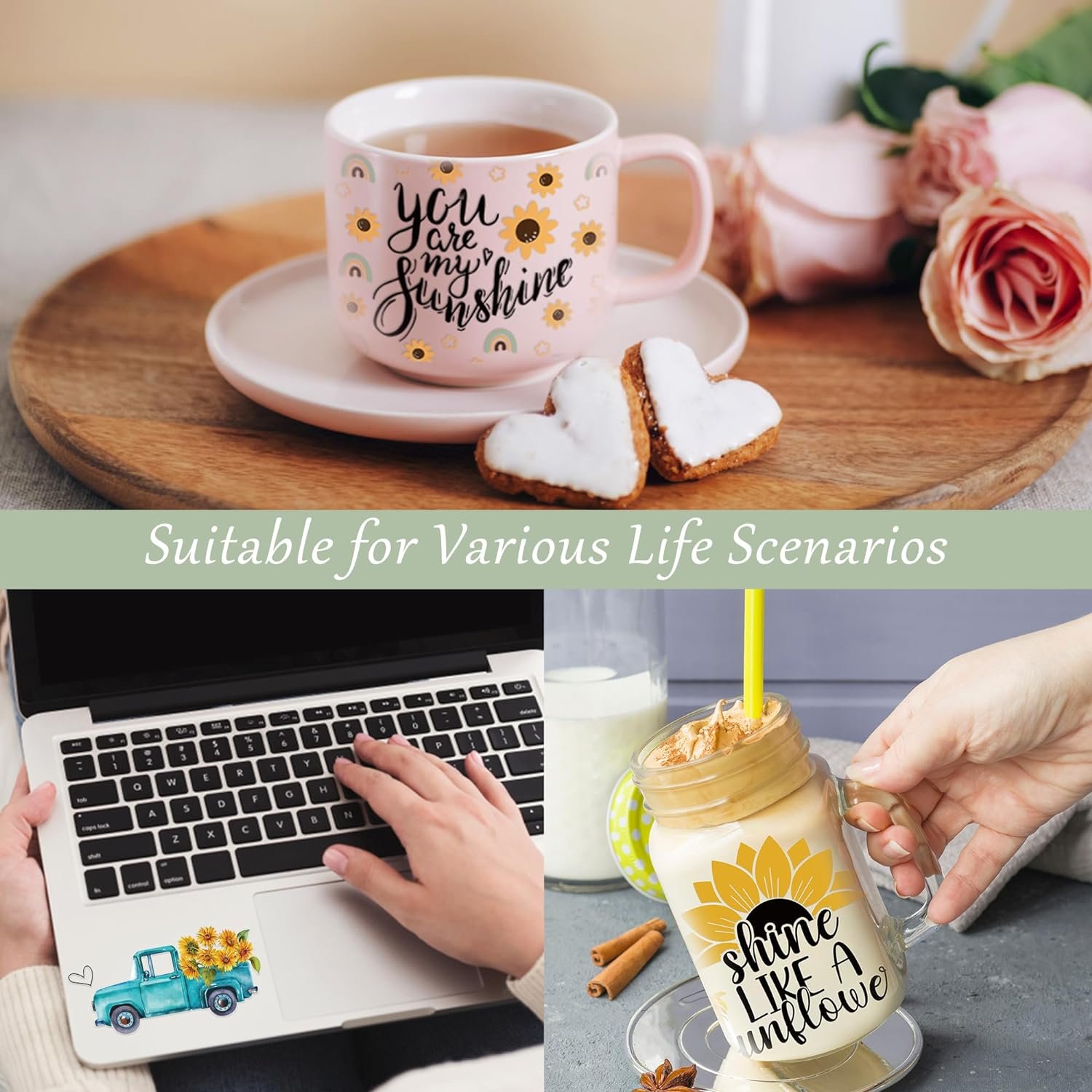 UV DTF Cup Wrap for 20oz Sunflower Gnome Sunshine Transfer Stickers for Cup Butterfly for Tumblers Guitars Coffee Mug Decoration