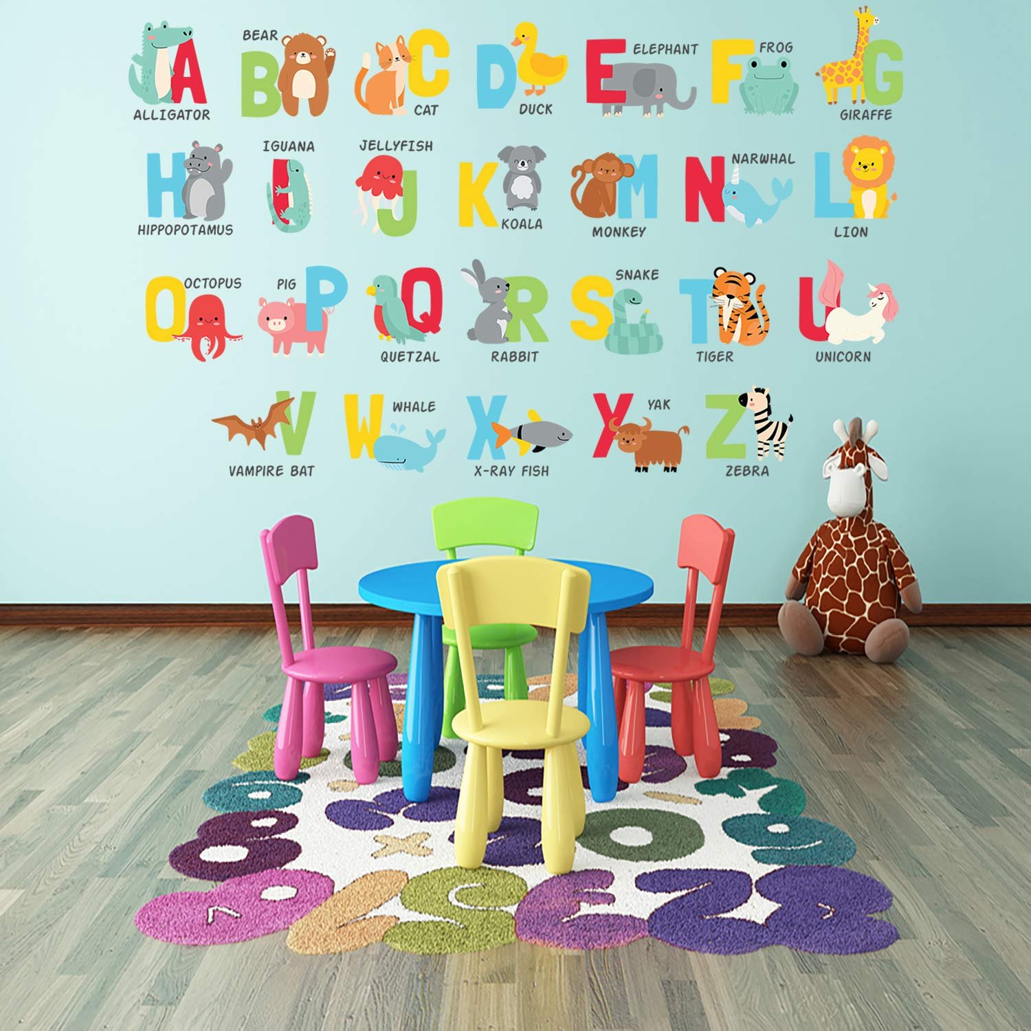Animal Removable Vinyl Alphabet Letter Wall Stickers Decorative Sticker for Kids Room Bedroom Classroom