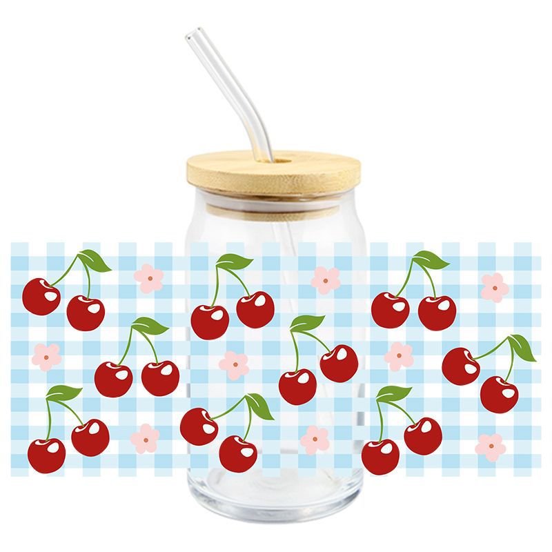 Best Sell Fruit Printed UV Dtf Sticker Cup Wraps Tumbler Decals UV Transfer Libby Cartoon Cherry Labels Glass Cup Stickers