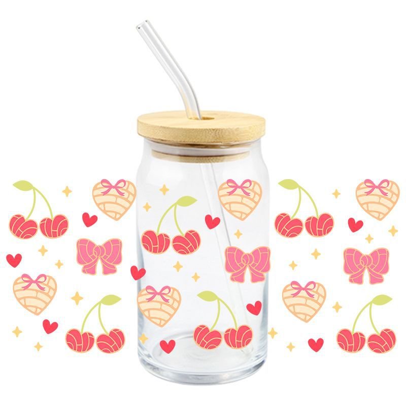 Best Sell Fruit Printed UV Dtf Sticker Cup Wraps Tumbler Decals UV Transfer Libby Cartoon Cherry Labels Glass Cup Stickers