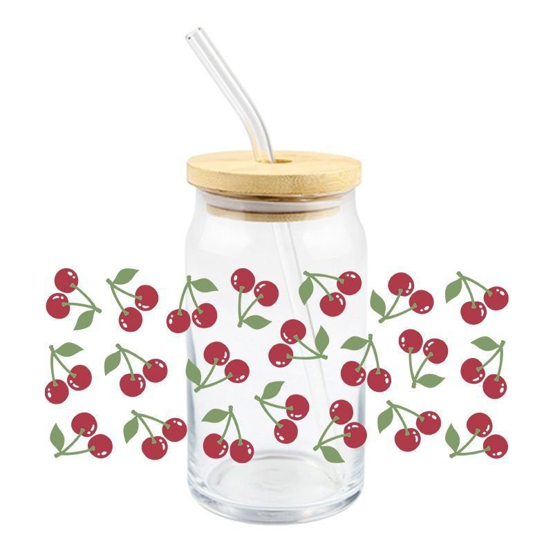 Best Sell Fruit Printed UV Dtf Sticker Cup Wraps Tumbler Decals UV Transfer Libby Cartoon Cherry Labels Glass Cup Stickers