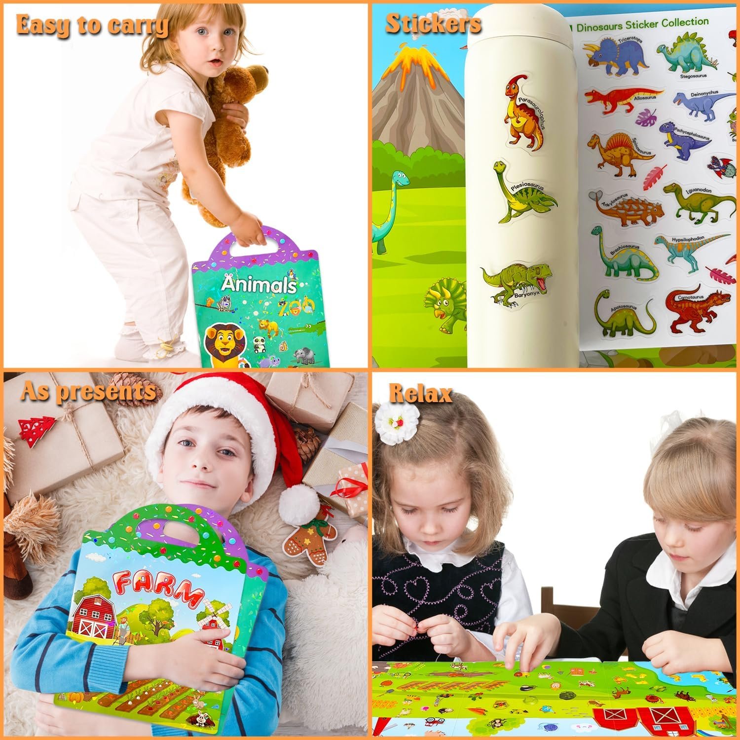 Custom Reusable sticker Book For Kids Cute Waterproof Decorative Stickers For Toddlers Dinosaur Animal Scene Sticker Books