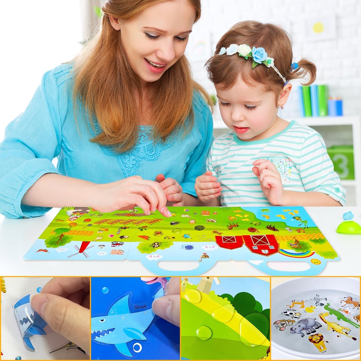 Custom Reusable sticker Book For Kids Cute Waterproof Decorative Stickers For Toddlers Dinosaur Animal Scene Sticker Books