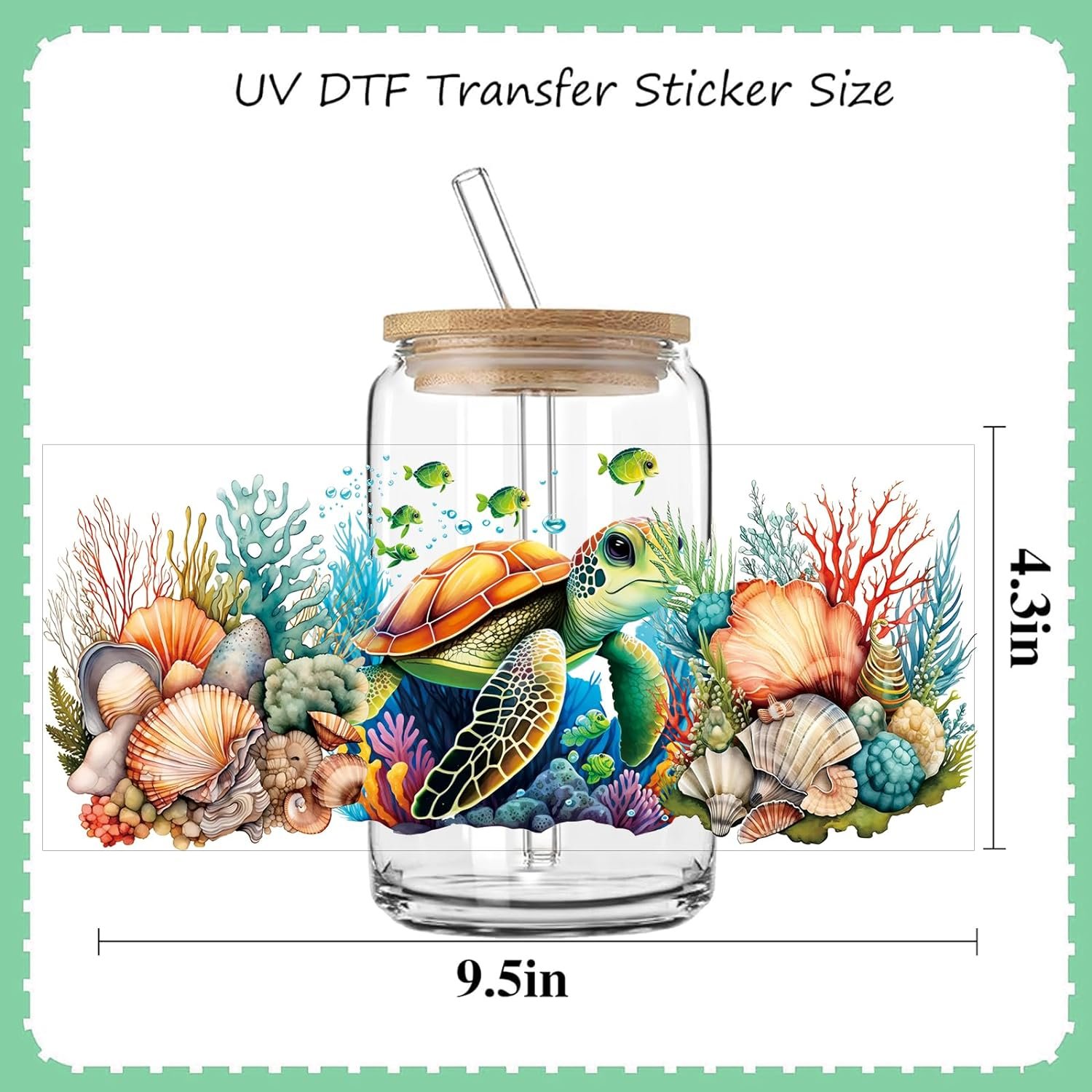 Turtles Animal Rub on Transfers Stickers for Crafting UV DTF Transfer Waterproof Sticker for 16OZ Libbey Glass Cups