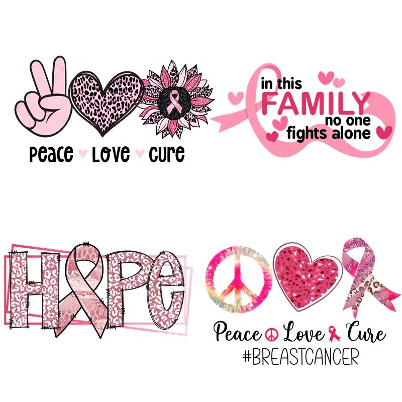 38 Breast Cancer Transfer Sticker Ready to Press Awareness Ribbon Digital DTF Printing Heat T Shirt Transfer iron on Patches