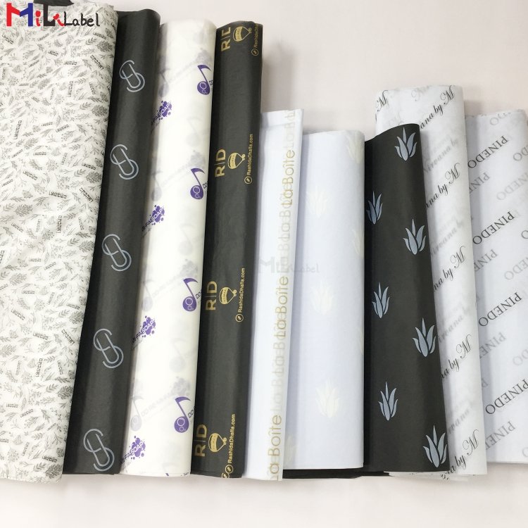 custom tissue paper black Tissue packing paper custom sticker label White wrapping paper for packaging Clothing