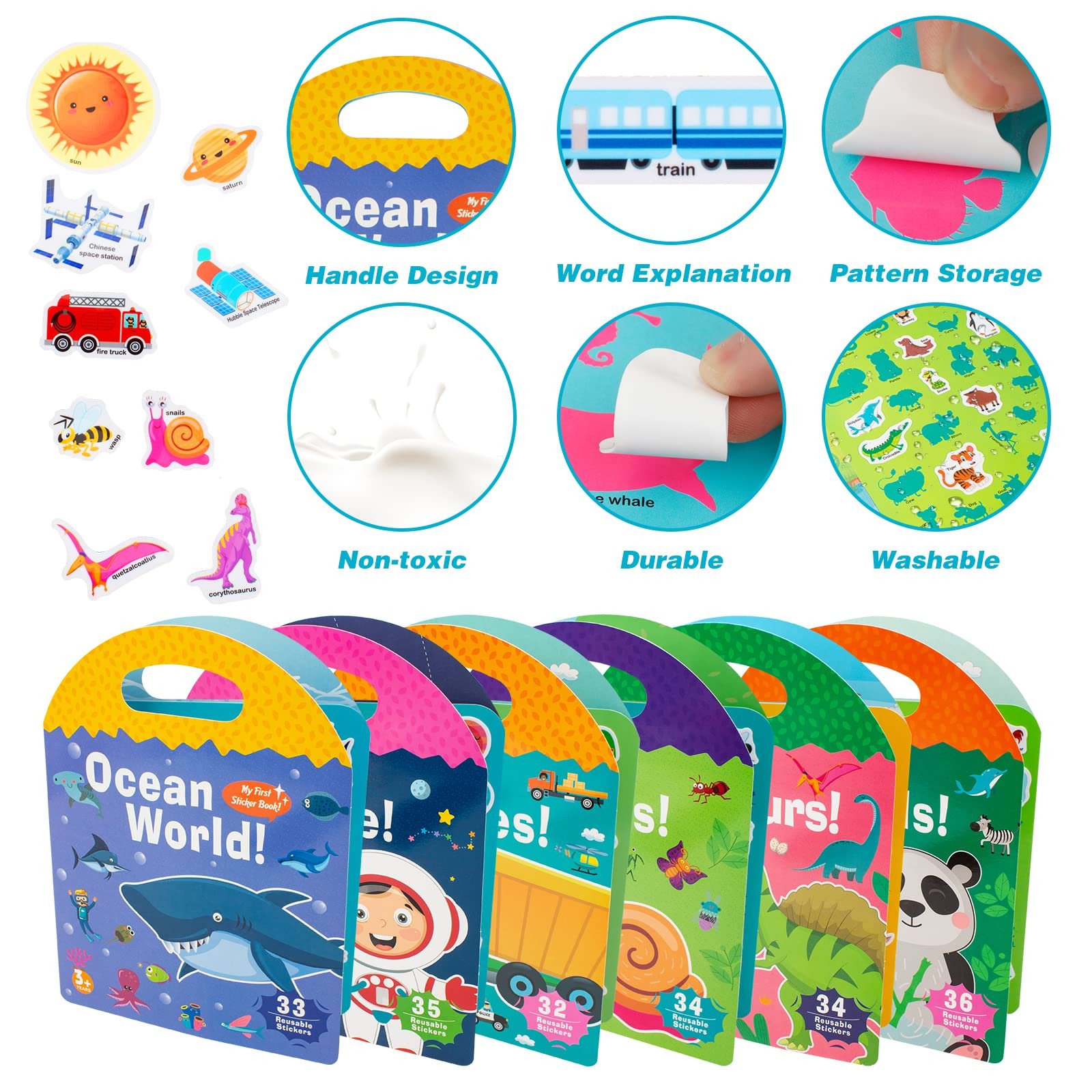 Jelly Sticker Book,Reusable Sticker Book for Kids 2-4,Washable Stickers for Toddlers Merry Christmas Gift for kids