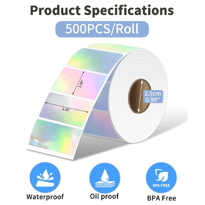 Holographic Silver Color Coding Labels Metallic Silver Sticker Roll Direct Thermal Printer Stickers
