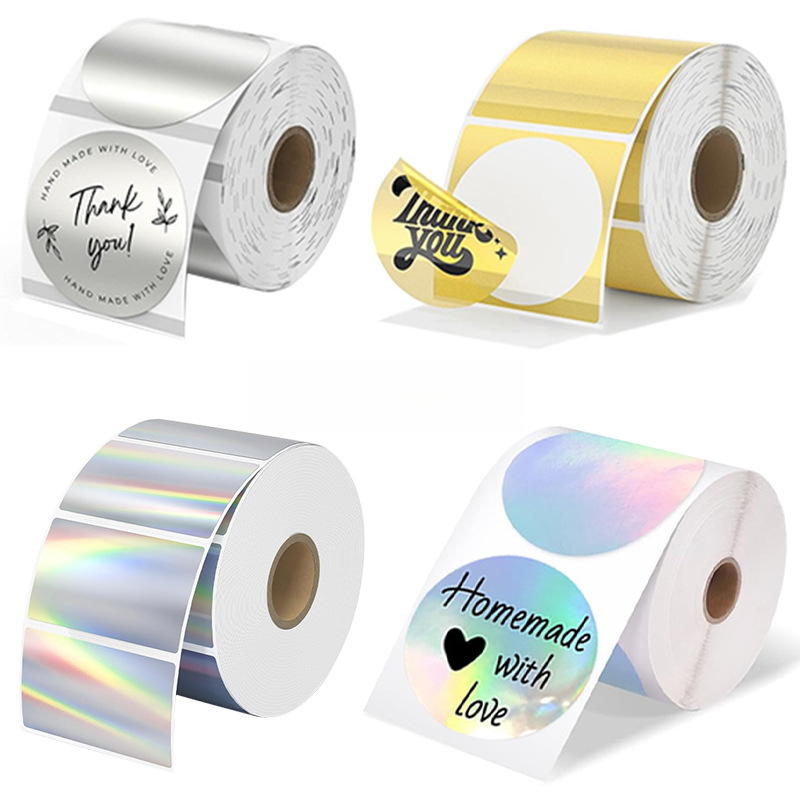 Holographic Silver Color Coding Labels Metallic Silver Sticker Roll Direct Thermal Printer Stickers
