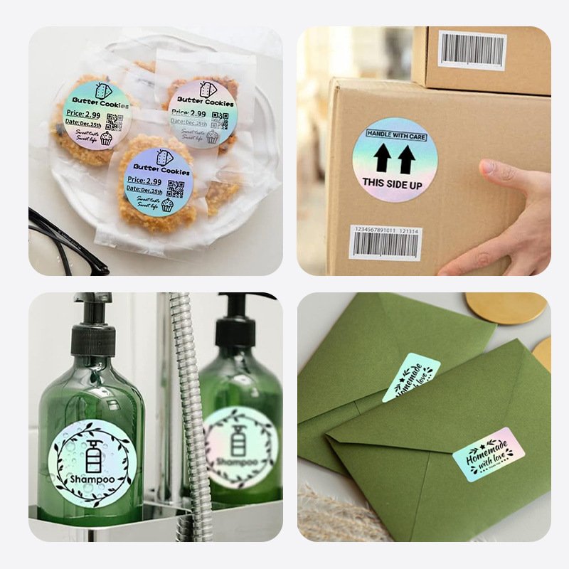 Holographic Silver Color Coding Labels Metallic Silver Sticker Roll Direct Thermal Printer Stickers