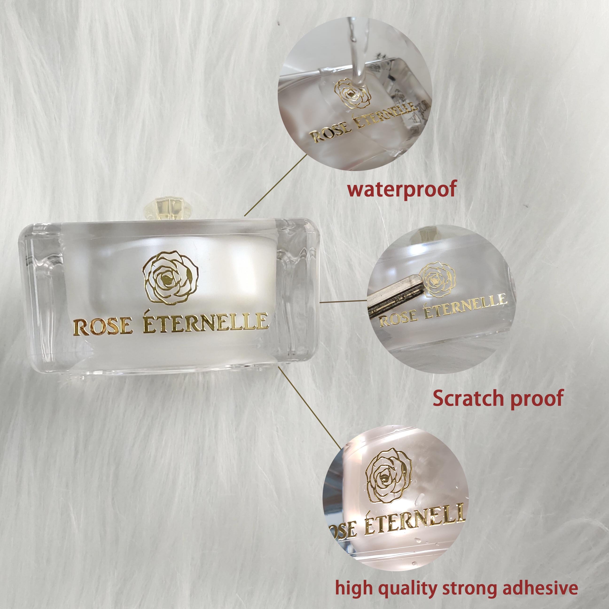 Custom waterproof electroplating nickel Brand Logo Rose Gold Foil Transfer Metal label stickers decals