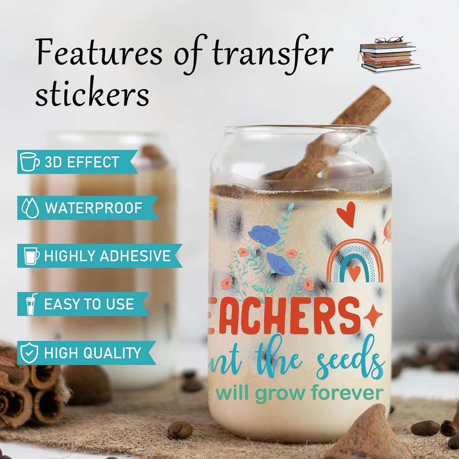 Teacher UV DTF Transfers Wraps for School Teacher Cute UV DTF Rub On Transfers Stickers Cup Decals with Colored Teaching Pencils