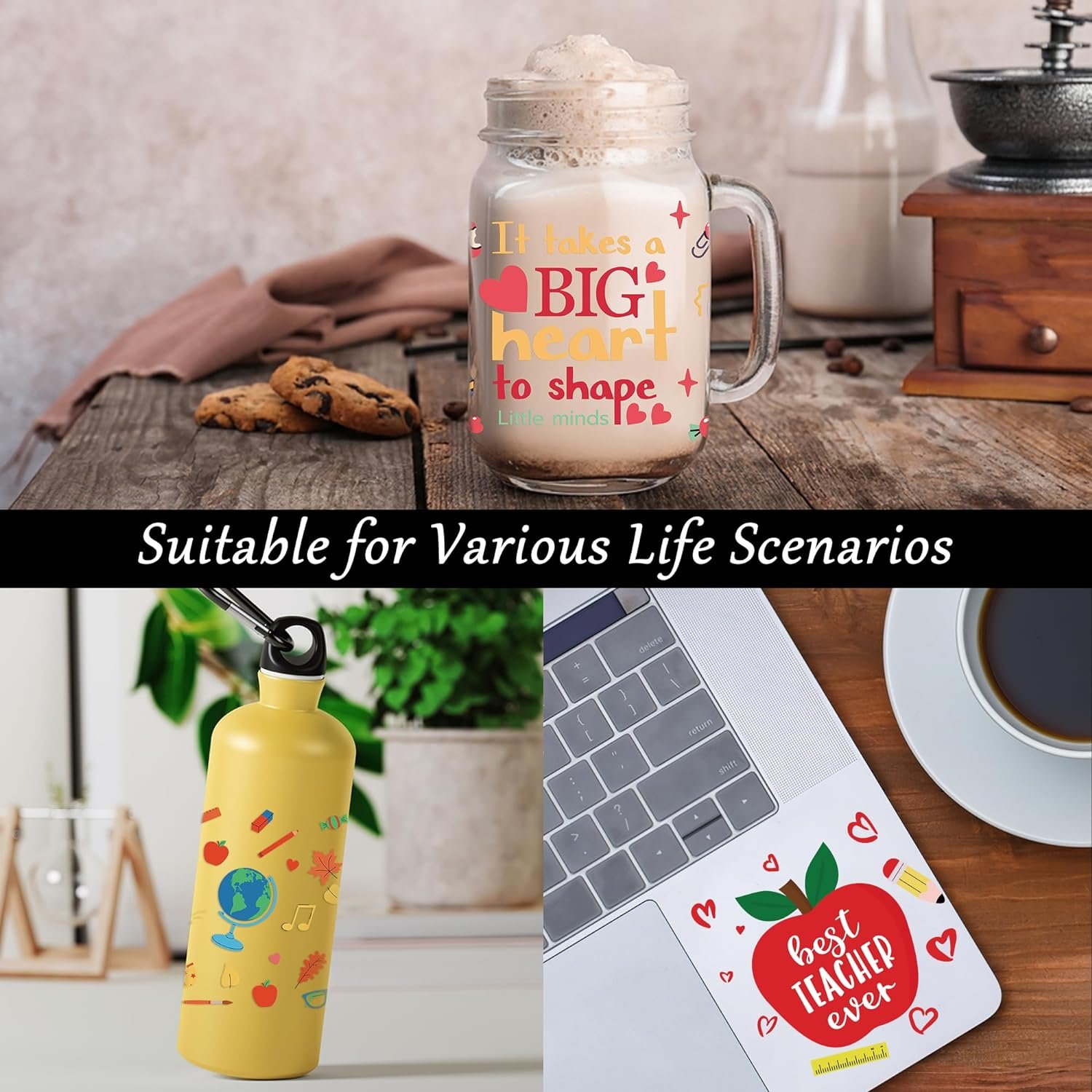 Teacher UV DTF Transfers Wraps for School Teacher Cute UV DTF Rub On Transfers Stickers Cup Decals with Colored Teaching Pencils