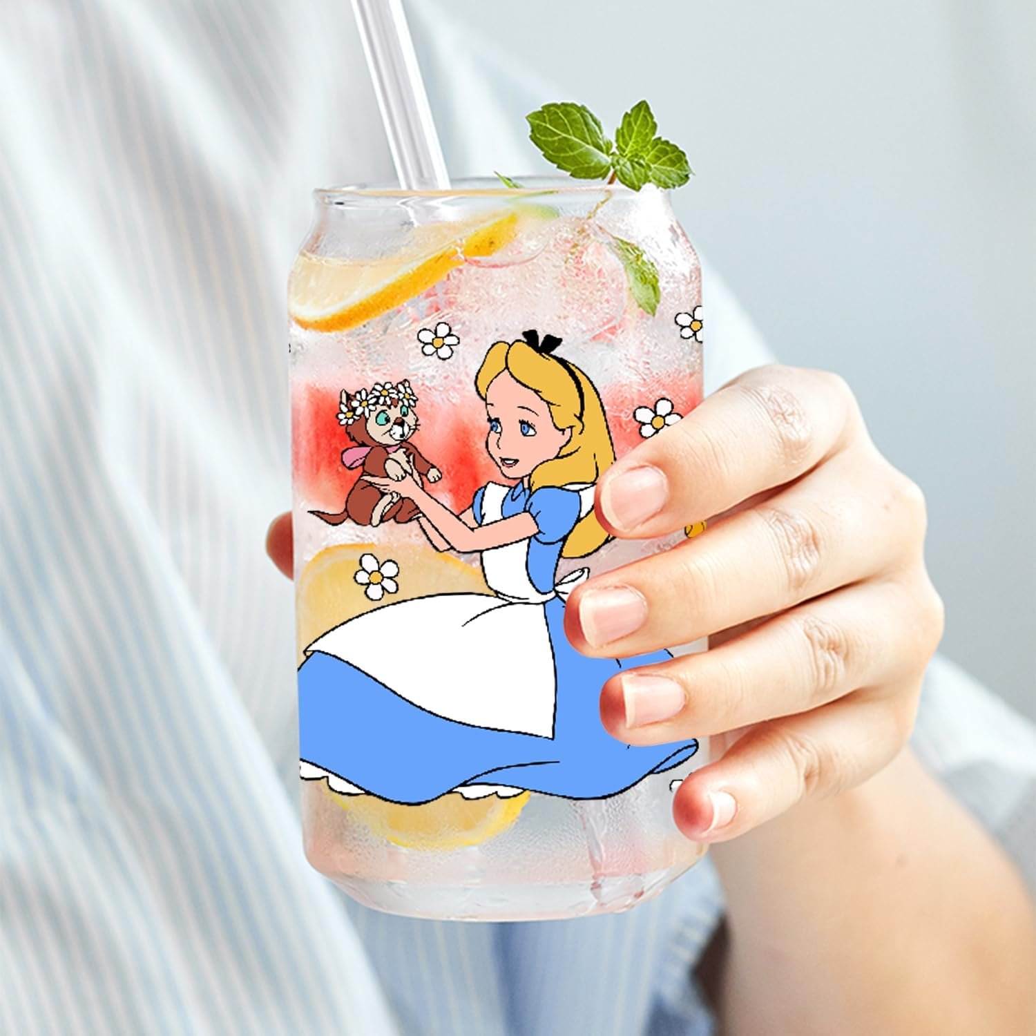Cartoon Princess UV DTF Cup Wrap Transfer Stickers for 16oz Anime Theme Rub on Transfers Stickers for 16oz Libbey Glass Cups