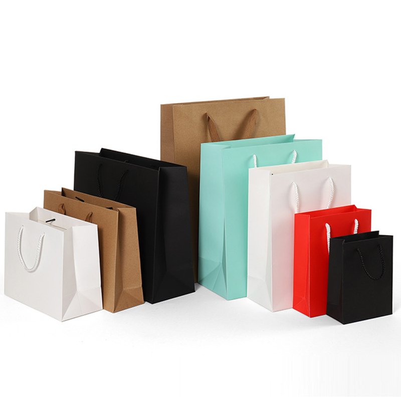Wholesale Custom Logo Kraft Brown Paper Flower Packaging Shopping Clothes Small Gift Bag With Handles