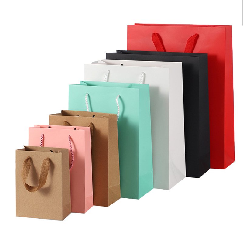 Wholesale Custom Logo Kraft Brown Paper Flower Packaging Shopping Clothes Small Gift Bag With Handles