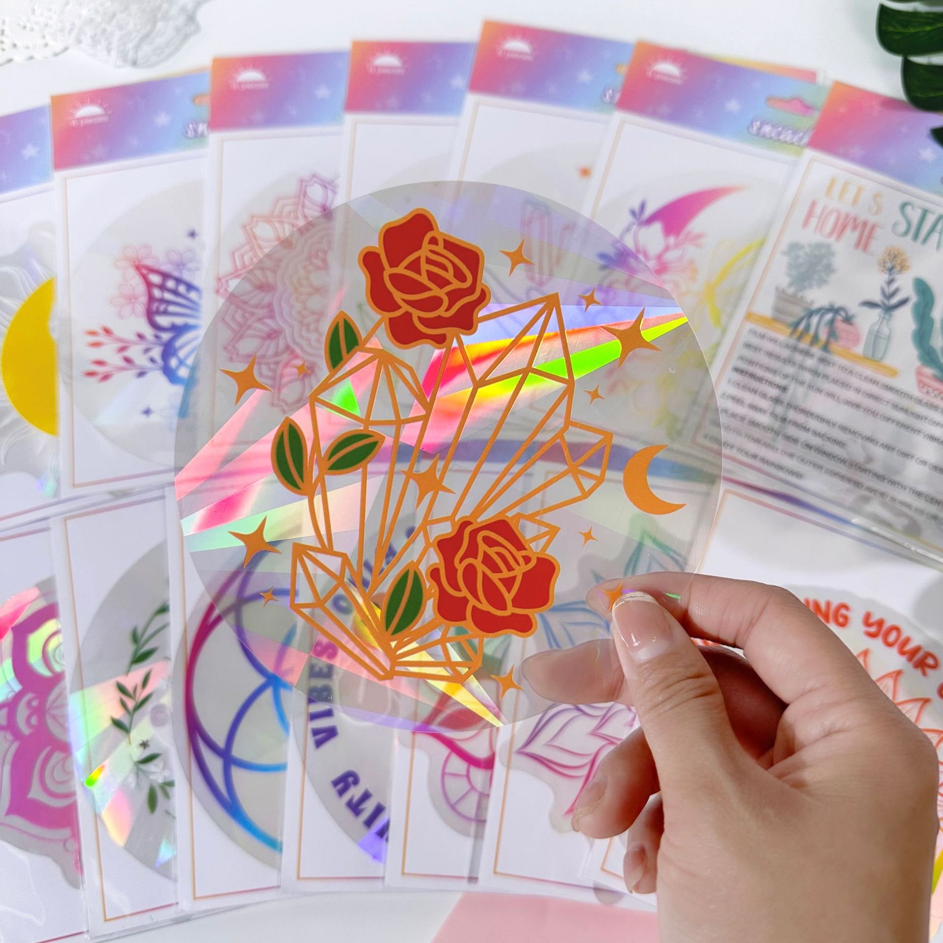 Custom Static Pvc Cling Transparent Anti Collision Glass Sticker Home Decoration Adhesive Laser Suncatcher Window Stickers