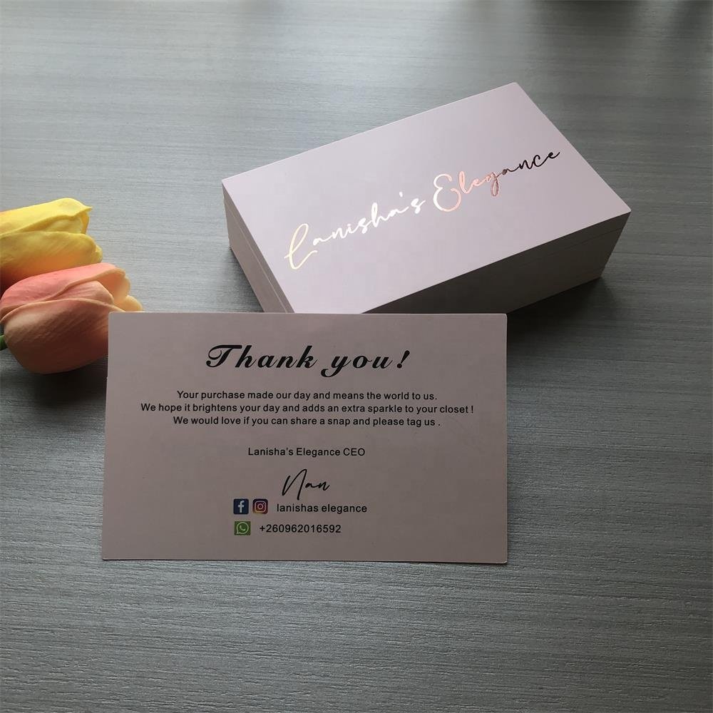 Wholesale packaging rose gold foil pink wedding business gift thank you cards and stickers
