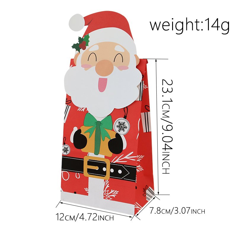 12pcs Christmas Gift Bags Xmas Cartoon Character Printed Paper Treat Stickers Candy Goody Bags Food Party Favors Holiday Party