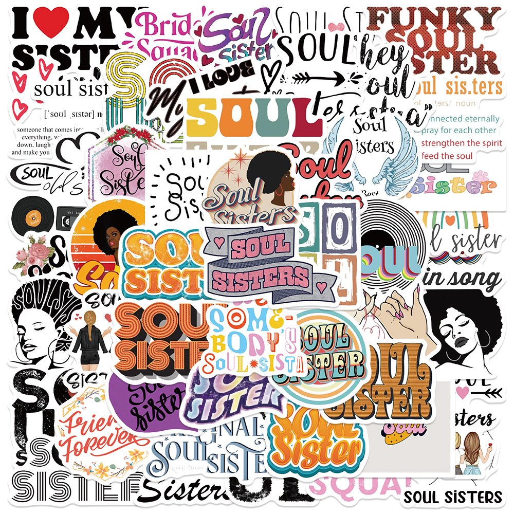 50Pcs Dear Soul Sister Phrase Graffiti Stickers For Phone Laptop Decor Black Melanin Poppin Woman Sticker
