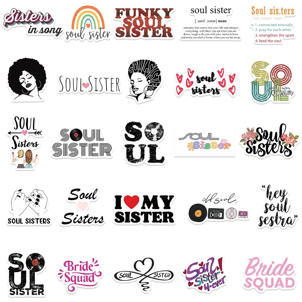 50Pcs Dear Soul Sister Phrase Graffiti Stickers For Phone Laptop Decor Black Melanin Poppin Woman Sticker