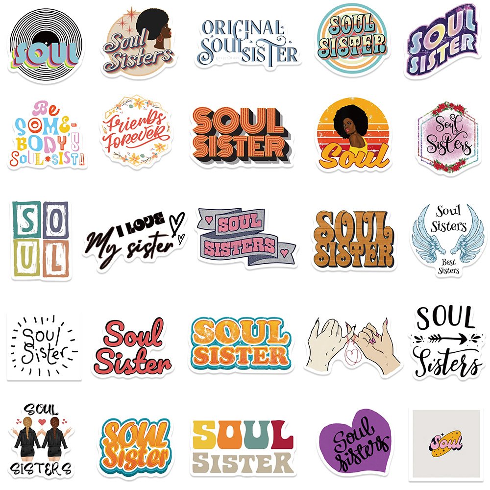 50Pcs Dear Soul Sister Phrase Graffiti Stickers For Phone Laptop Decor Black Melanin Poppin Woman Sticker