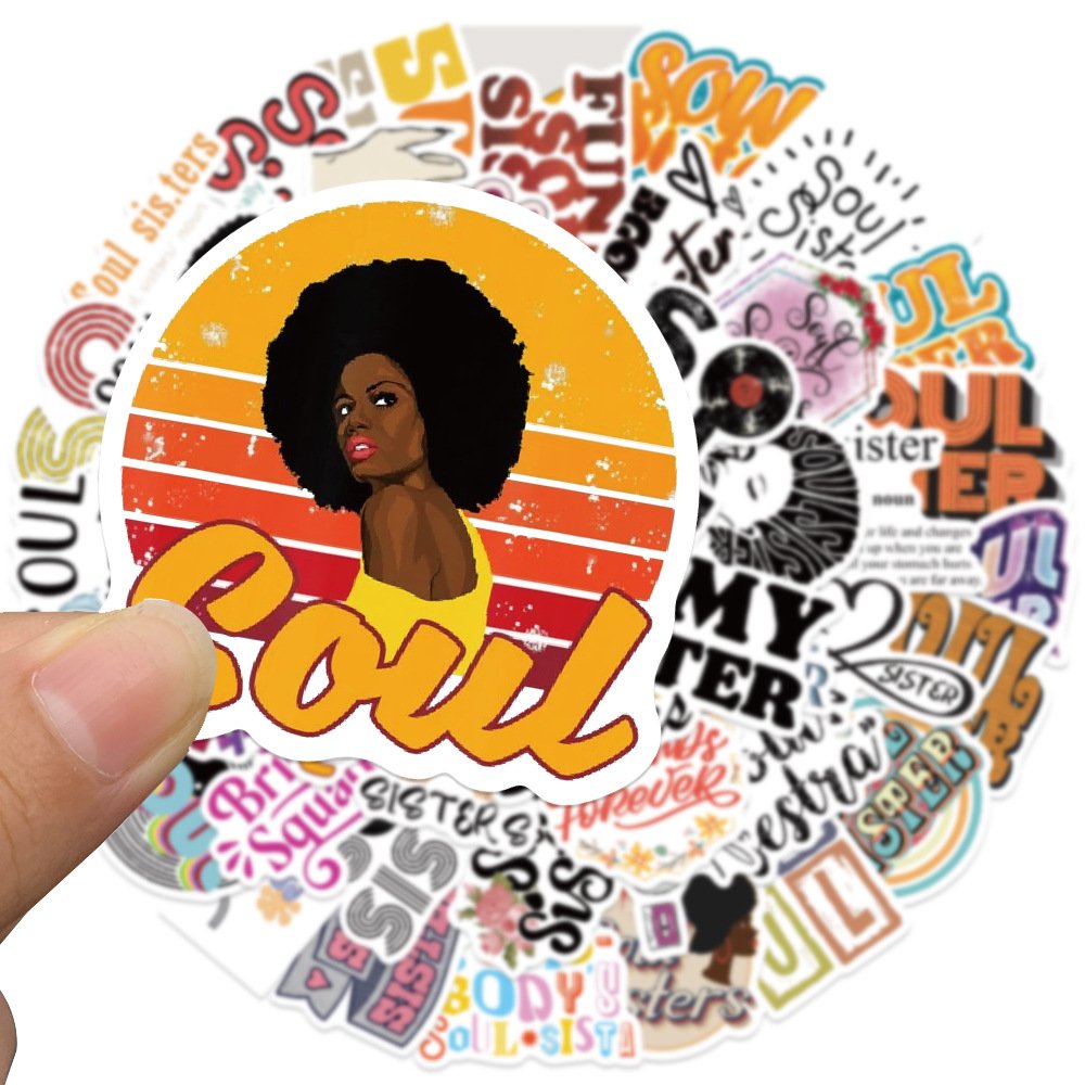 50Pcs Dear Soul Sister Phrase Graffiti Stickers For Phone Laptop Decor Black Melanin Poppin Woman Sticker