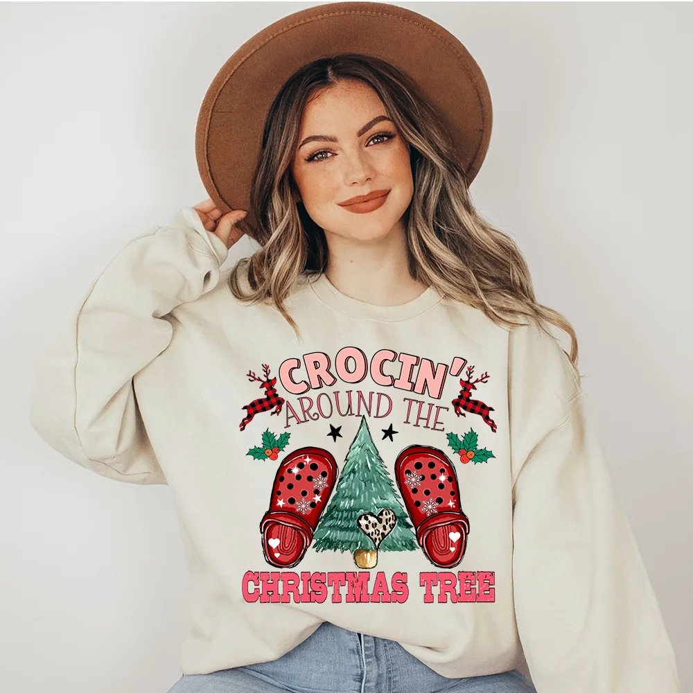 Retro Rolling Up Some Christmas Spirit Iron On Crocin Around Christmas Tree Jesus Fills My Cup DTF Transfer Sticker For T-Shirt
