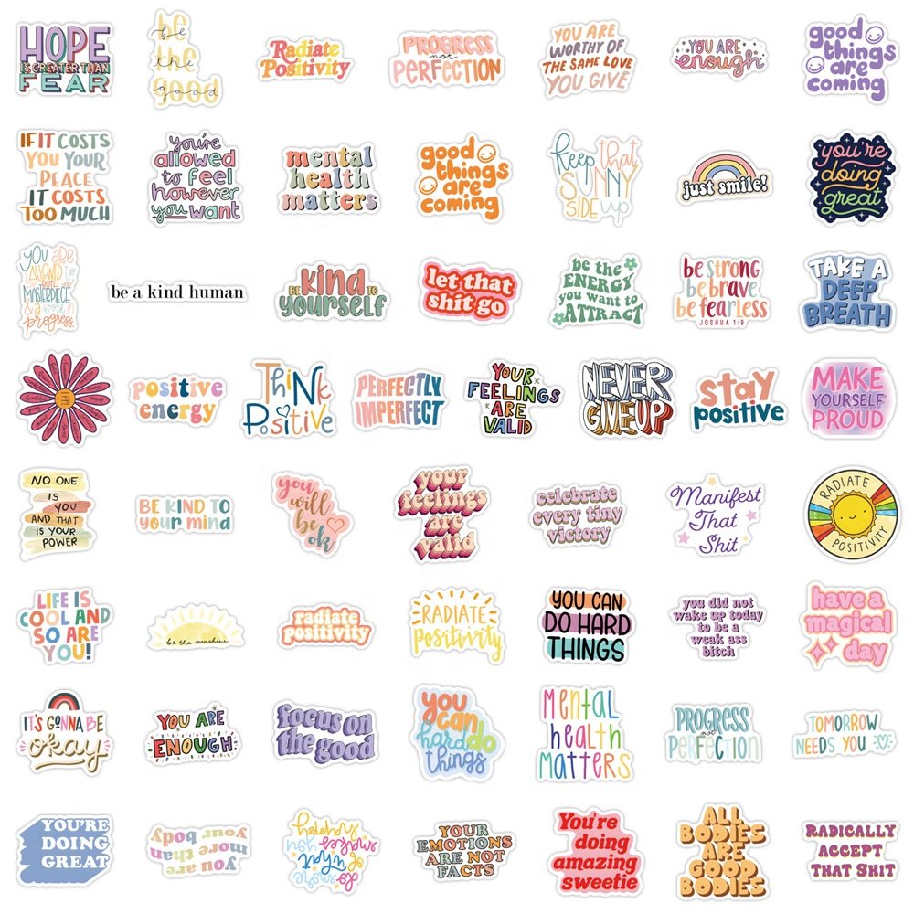 110Pcs Cute Colorful Positivity Inspirational English Sticker Pack For Girl Children Notebook Scrapbooking Cup Phone