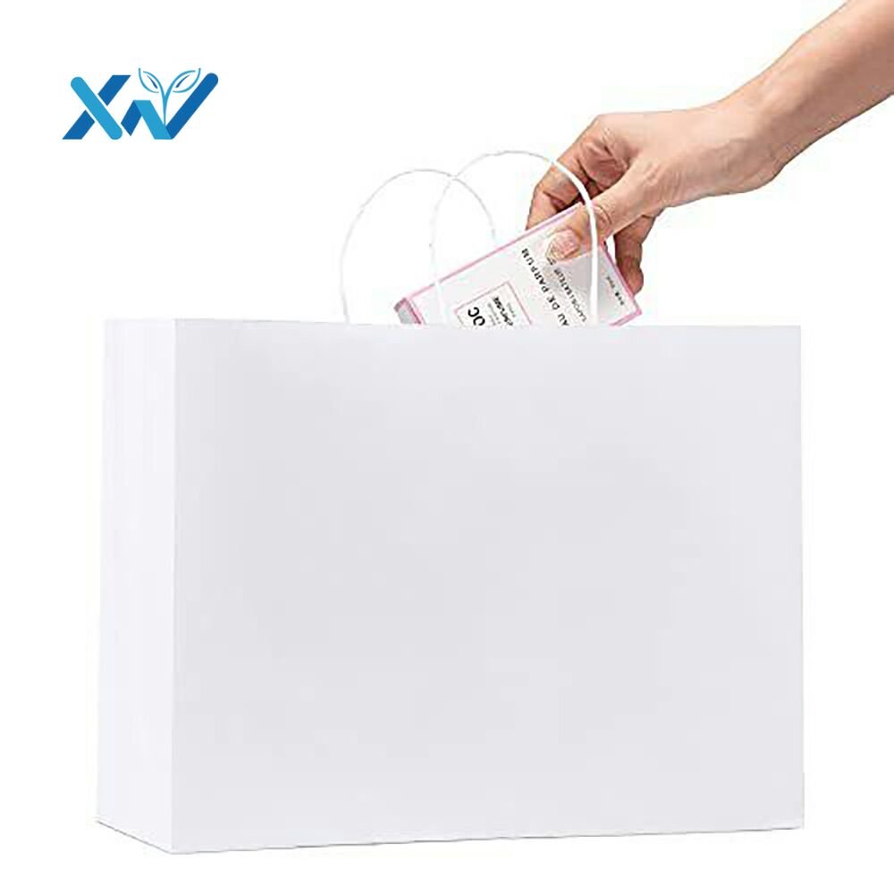 Eco-friendly Large size white paper bag with Twisted handle and customized printing for supermarket shopping