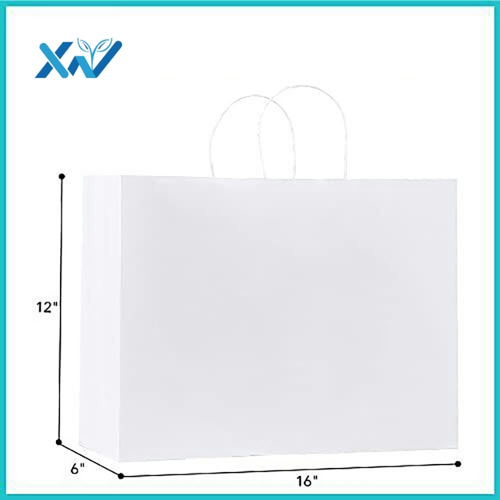 Eco-friendly Large size white paper bag with Twisted handle and customized printing for supermarket shopping
