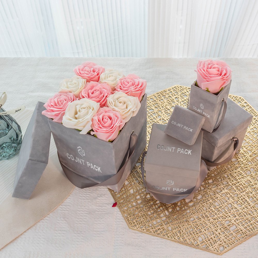 Valentines Personalized Square Velvet Flower Storage Boxes Packaging Of Flower Box