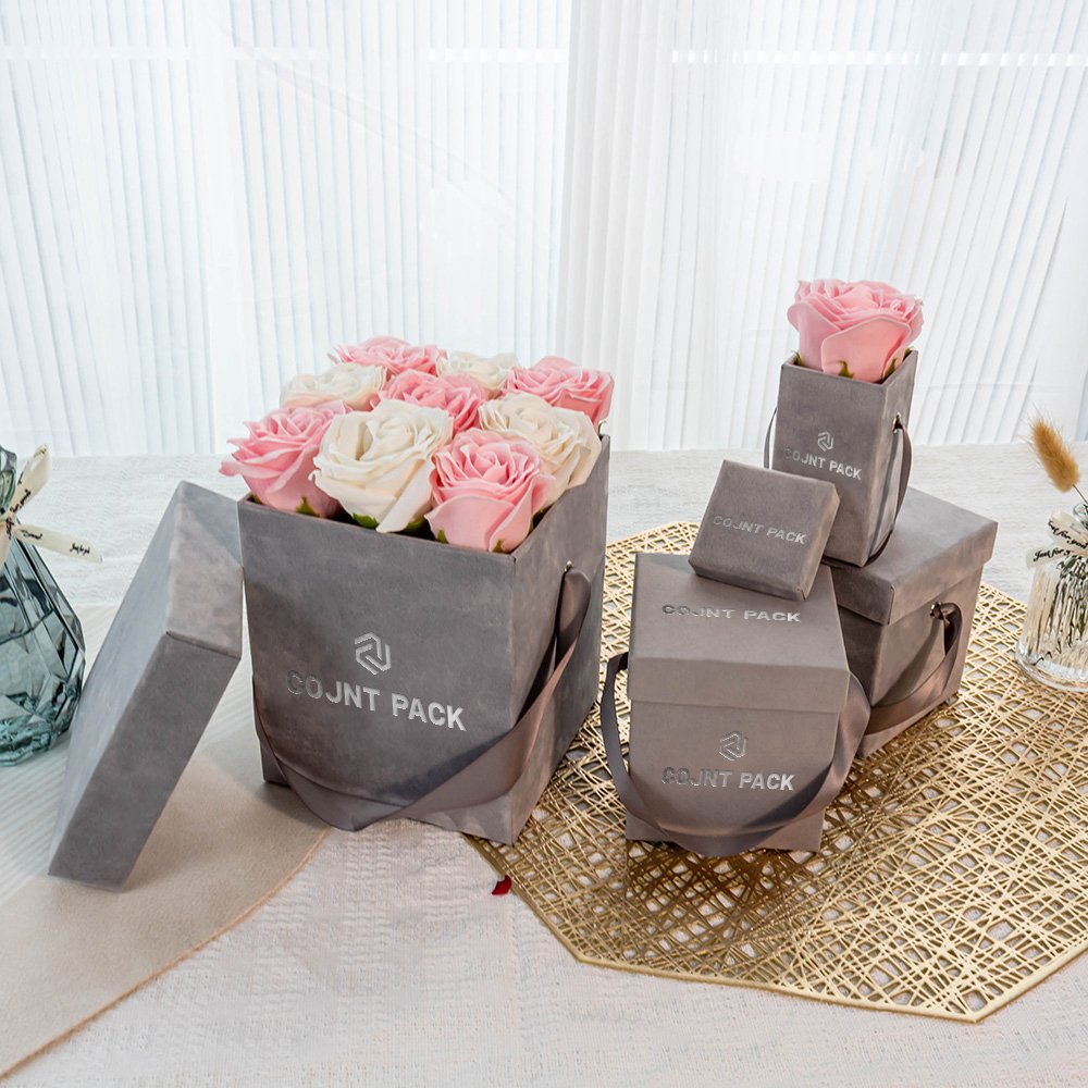 Valentines Personalized Square Velvet Flower Storage Boxes Packaging Of Flower Box