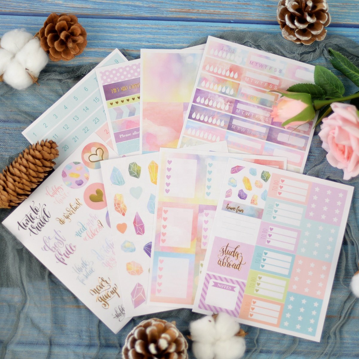 Vinyl Adhesive Kiss Cut Sticker Print,Custom Made Planner Sticker Sheet For Fitness
