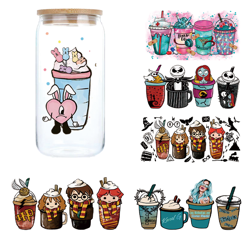 Custom High Quality UV DTF Cup Wraps Waterproof Press-On Sticker for 16oz 20oz Libbey Glass Mugs Coffee Cups Tumblers