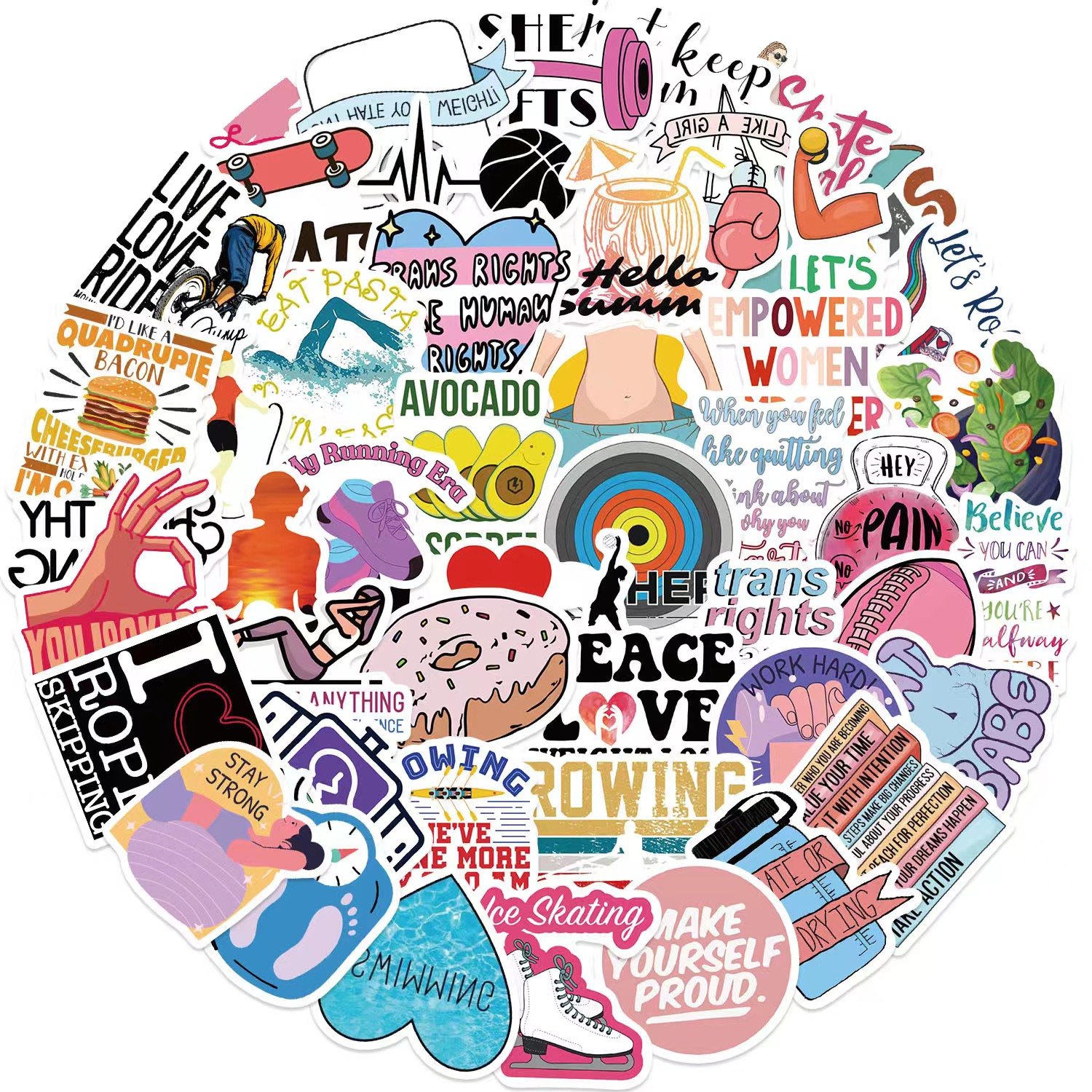 50pcs Weight loss exercise and fitness decoration graffiti waterproof PVC sticker packs for car phone waterproof glass pvc